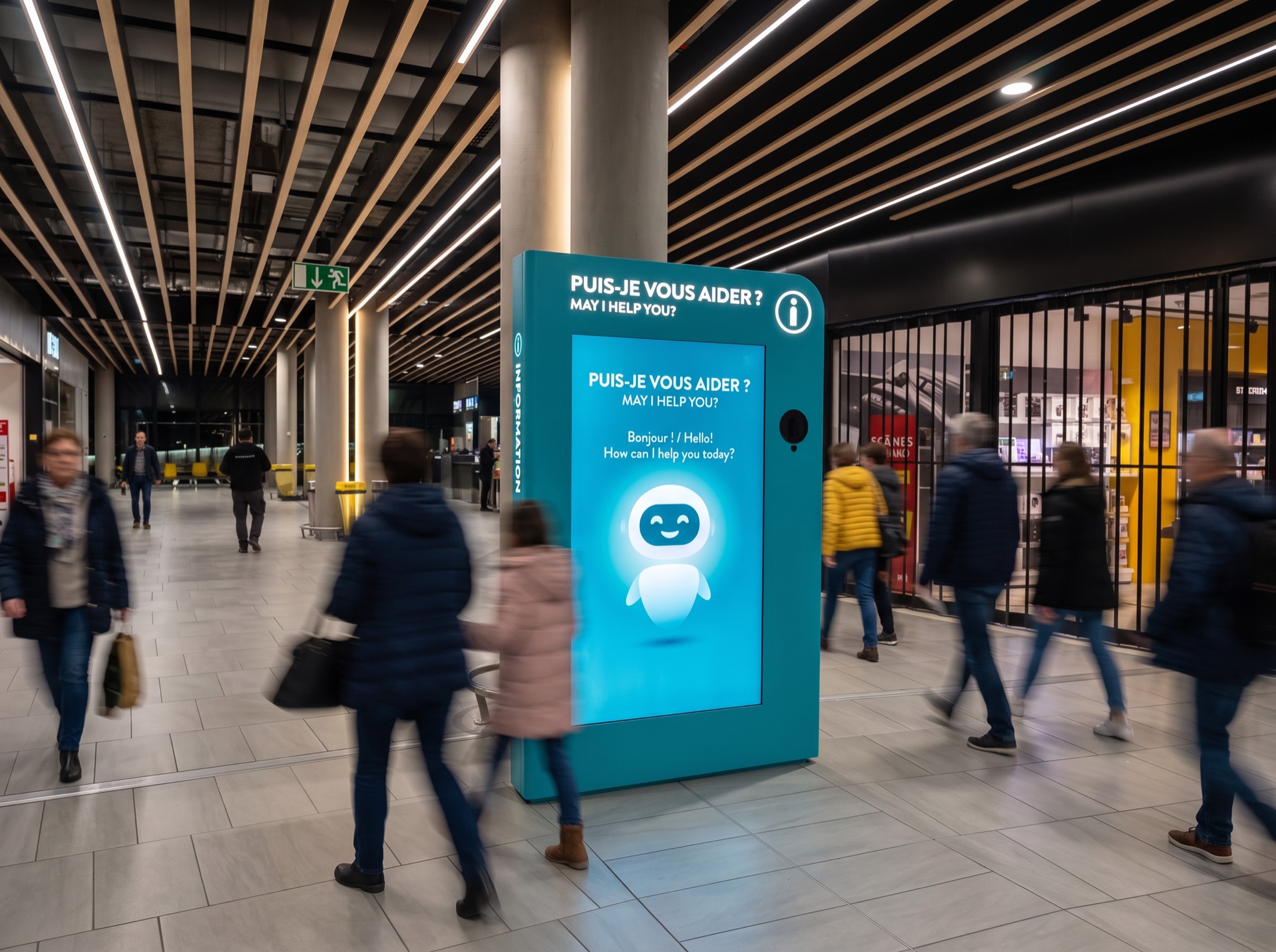 Large information kiosk in a station concourse