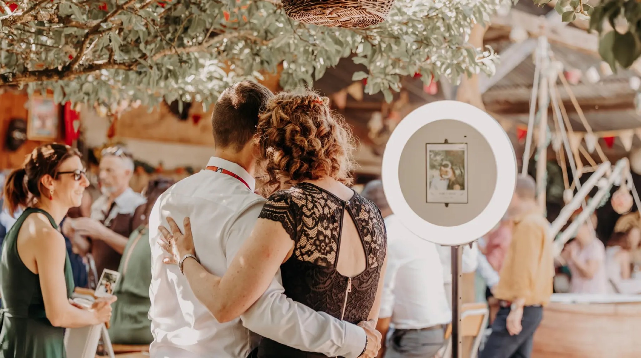 Round tablet stand at an event